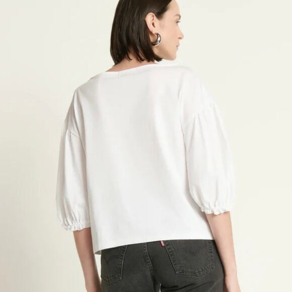 Nation LTD White Drop Shoulder Puff Sleeve Sandra Boatneck Top - Picture 7 of 10